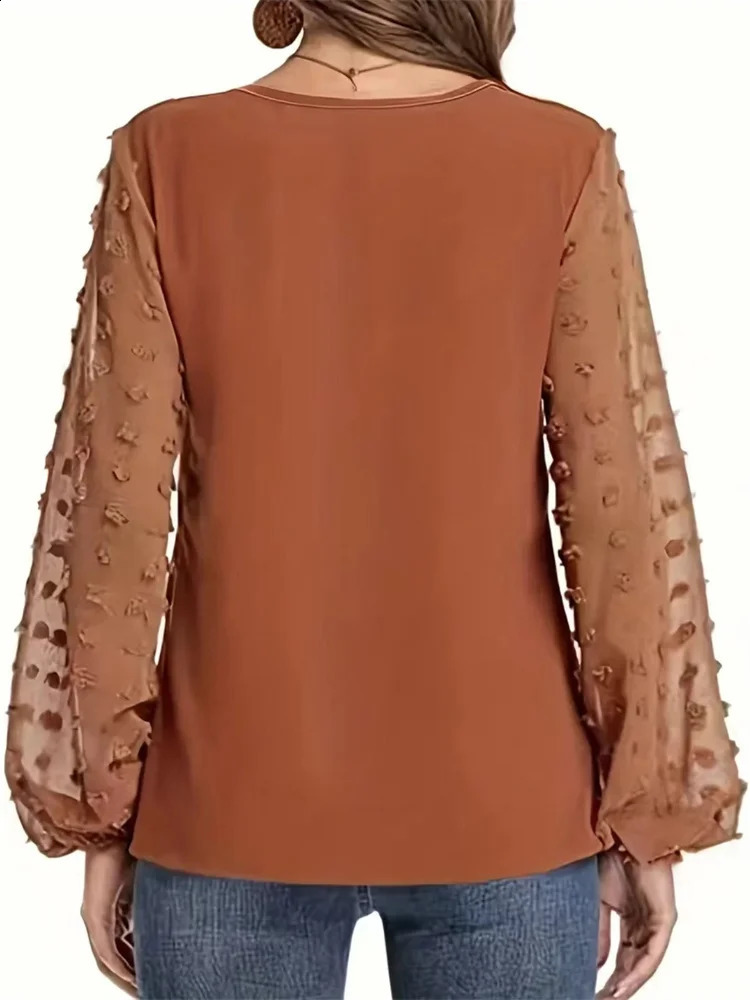 Women Spring Summer Style Blouses Shirts Lady Casual VNeck Long Lantern Sleeve Solid color Blouse Tops DF5016 260626 - view 4