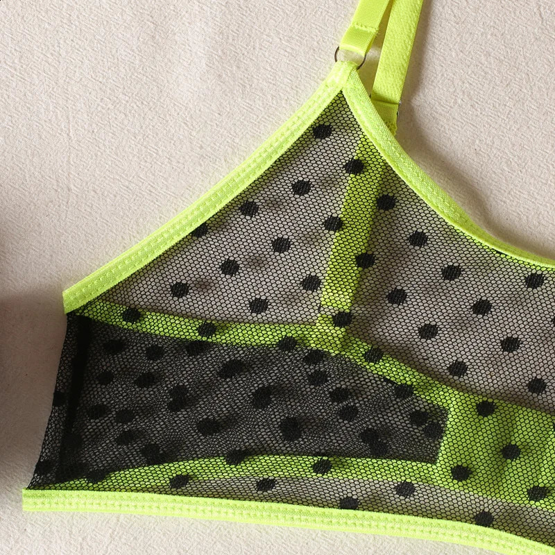 2026 Lingerie Set Polka Dot Sexy Women Underwear See Through Bra and Panty Intimate fluorescent Green 2 Piece Outfits 260626 - view 3