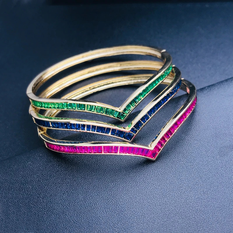 CSJ Sapphire Bangle Created Blue Corundum Ruby Emerald Bracelet Yellow Gold for Women Lady Party Birthday Trendy Jewelry Gift 260626 - view 5