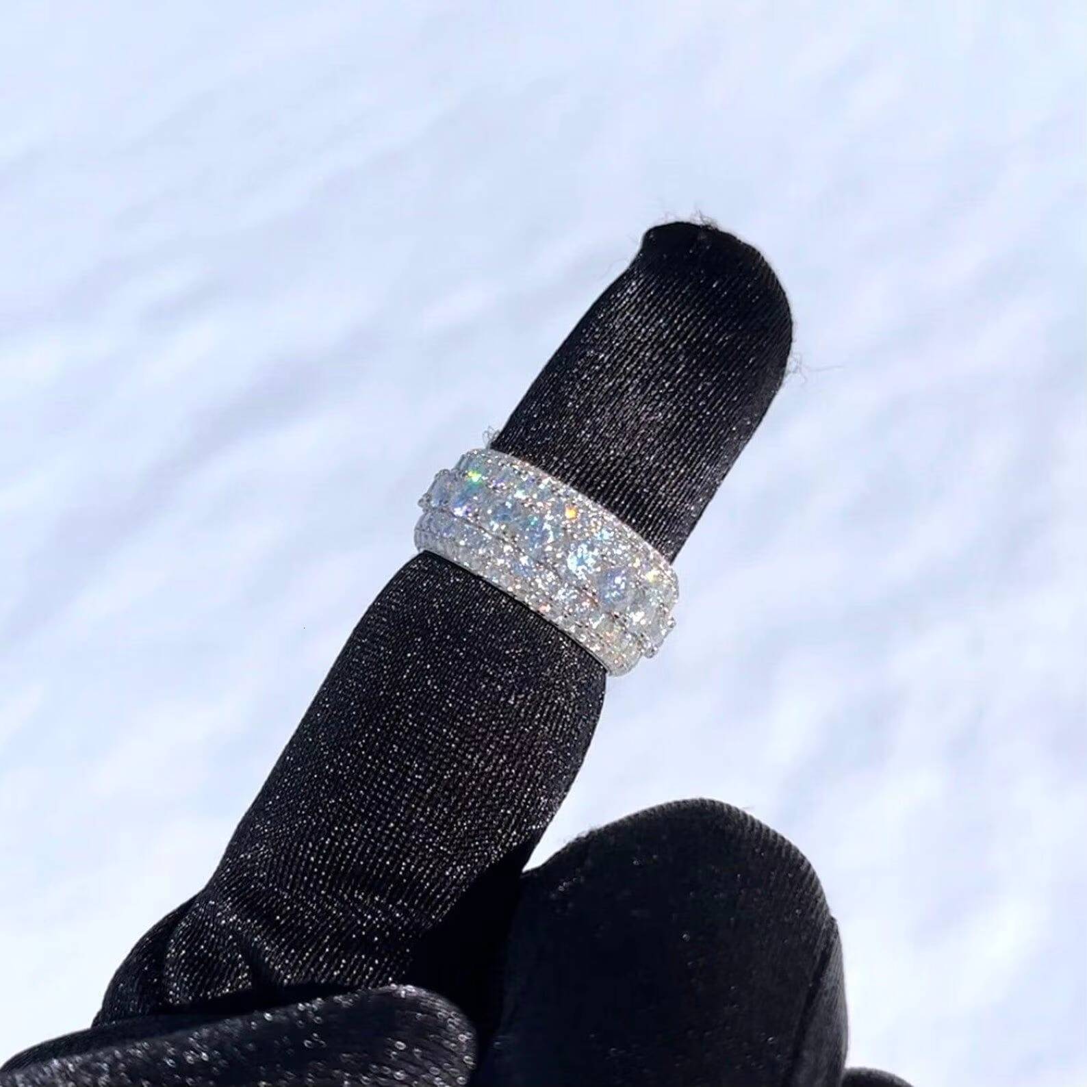 VVS 5 Rows Moissanite ICED Mens Solid 925 Silver Moissanite Pinky Hip Hop Ring for Sale at Affordable Prices - view 5