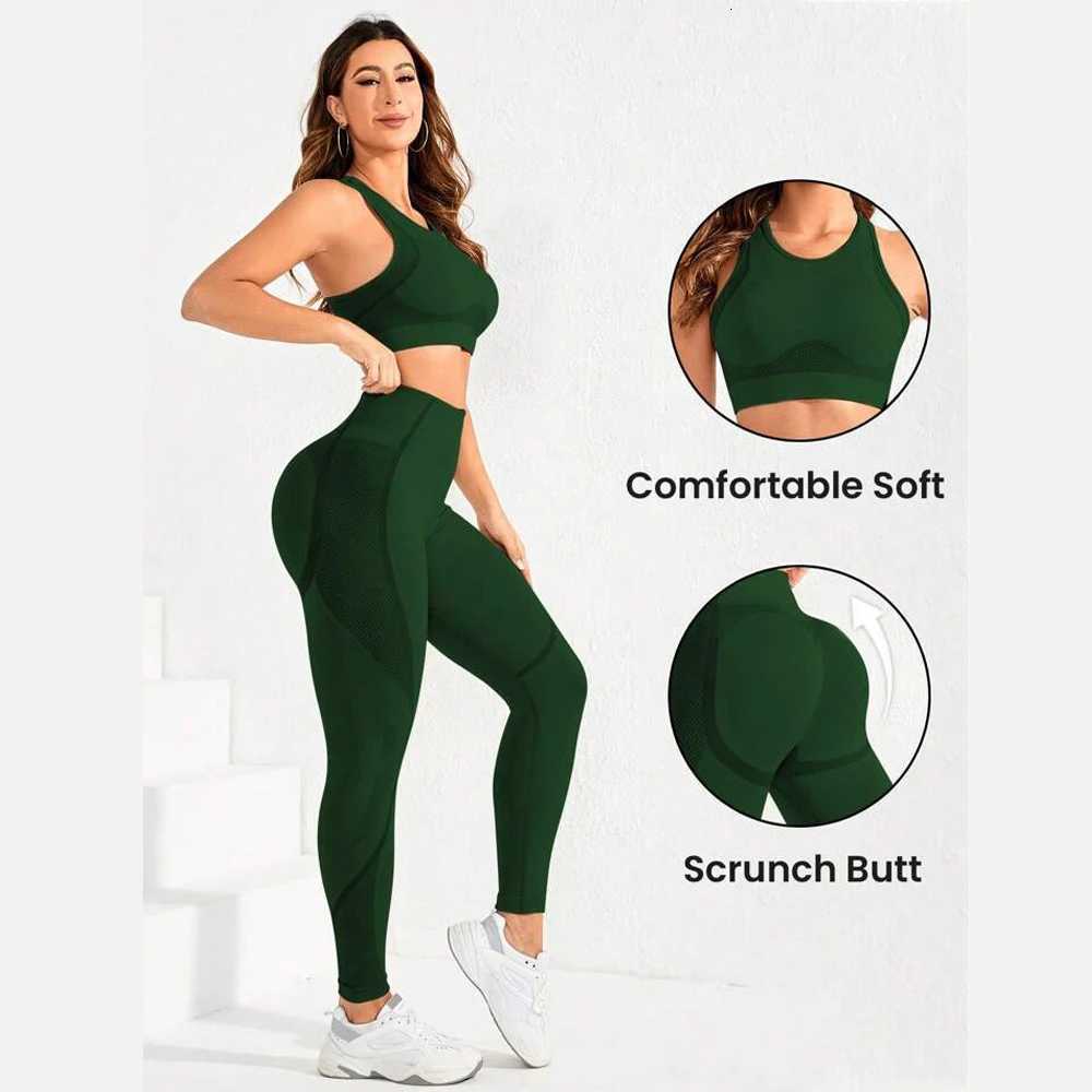 yoga womens 2-piece suit suit beautiful high waist trousers combination seamless super elastic ideal gym clothing M260626 - view 3