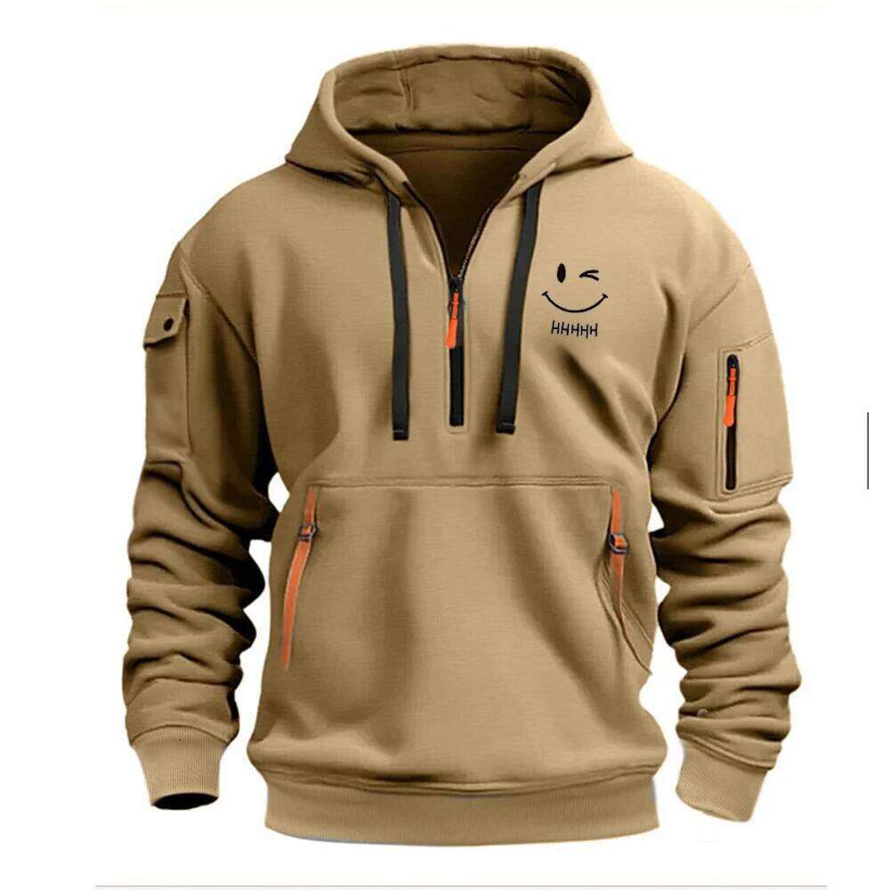 European new men's zipper pocket loose-fit sportswear, casual hooded jacket, with collar design W260626 - view 7
