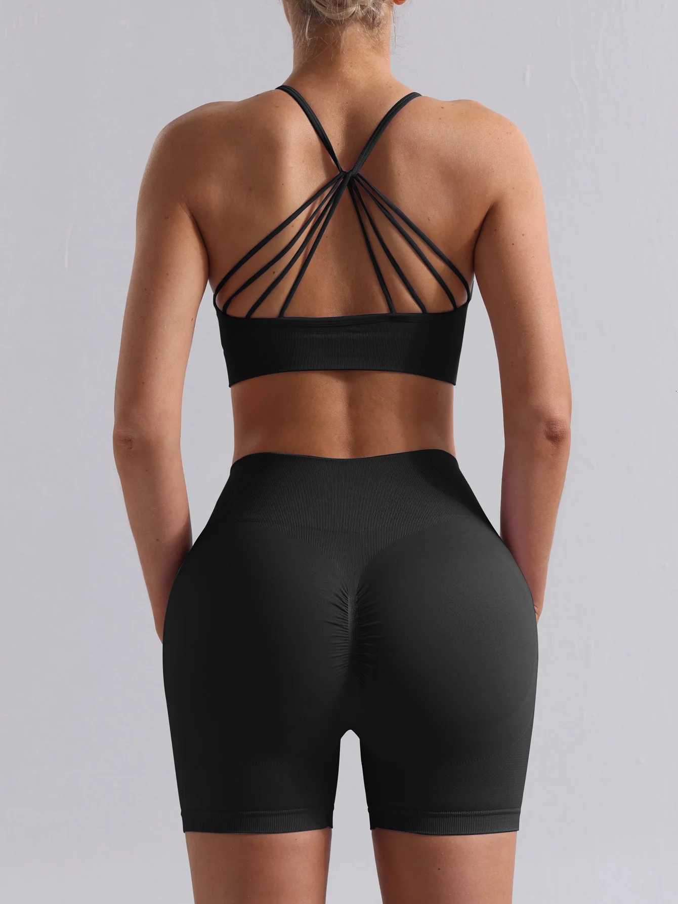 Yoga 2 PCS Womens Seamless Set Sexy Sport Removable Bra Pad High Waist Shorts Gym Fitness Sleeveless Workout Suit Sportswear M260626 - view 6