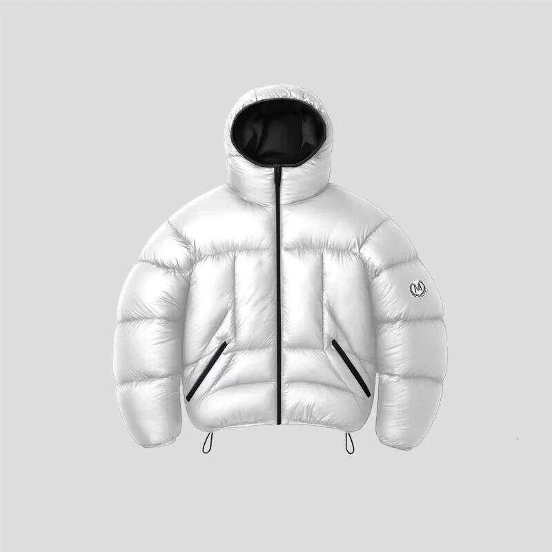 Men Shiny Puffer Jacket Back Homme Letter Print Hooded Down Oversized Warm Winter Couple Bubble Coat Black White Unisex New W260626 - view 6