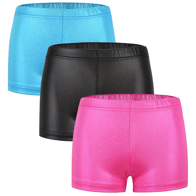 Dance Shorts for Girls Kids Bronzing Metallic Pants Elastic Children Glossy Gymnastic Dancewear Blank Solid Sports Shiny Glitter 260626