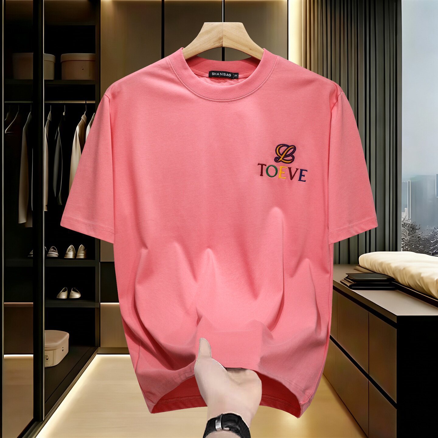 Men's Summer Tees, Punk Cotton-Blend Short-Sleeve T-Shirt with Letter Embroidery, White Slightly Loose Crew Neck Streetwear Top for Vacation, Casual W - view 4
