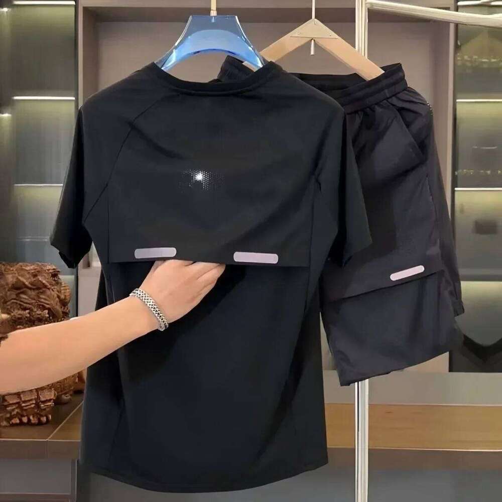 Men's Ice Cool Feel Casual Sets Youth Elastic Loose Sweatshirts Pants Solid Color Quick Dry Breathable Trendy Quality Sportssuit 26Y0626 - view 3