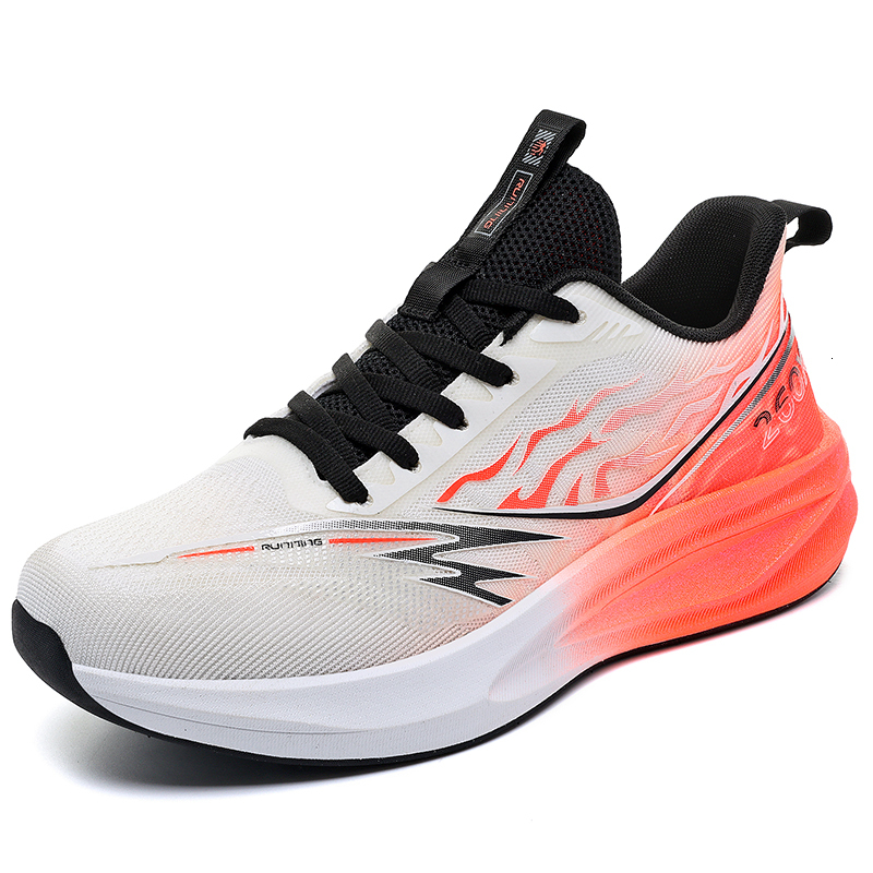 Men Flame Print Gradient Road Running Sneakers High Rebound Thick Midsole Non Slip Rubber Outsole Professional Jogging Competition Footwear