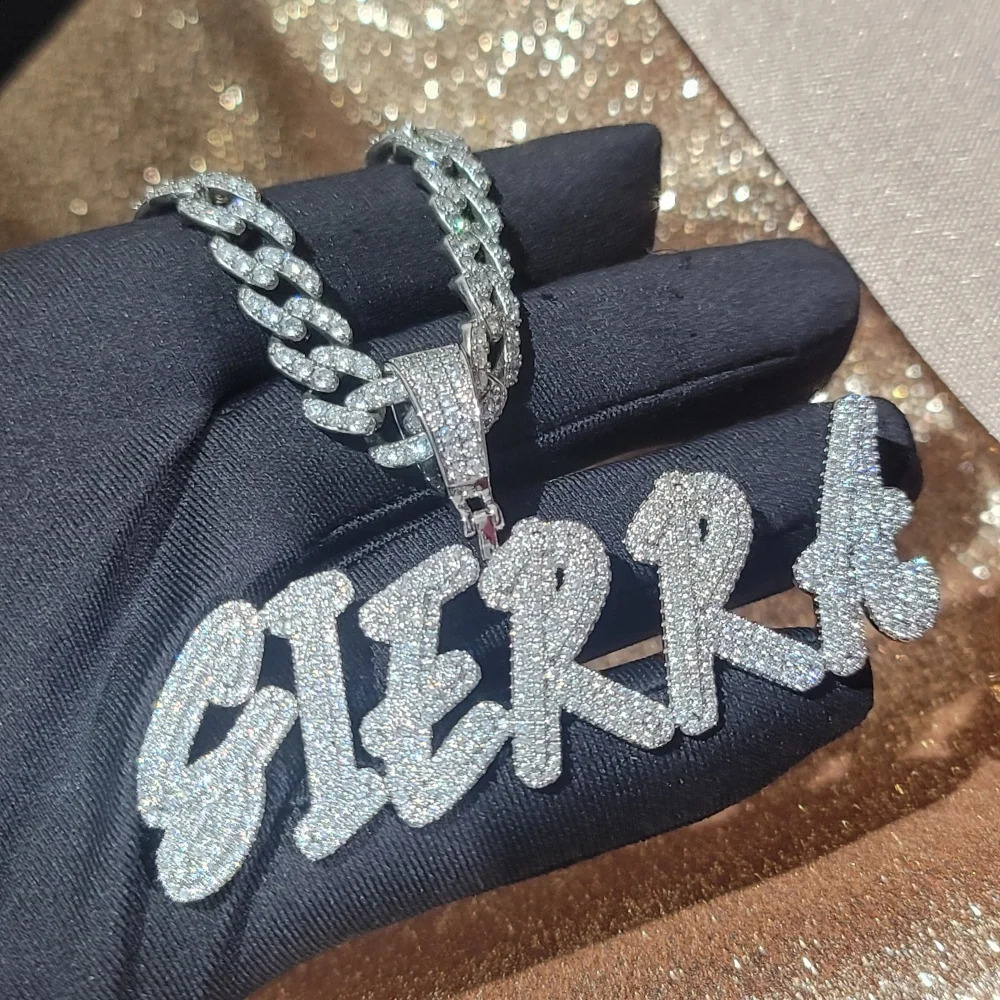 Custom Iced Out Cubic Zircon Diamond Brush Font Letter Pendant Necklace Chain For Women Personalized Hip Hop Jewelry Gift 260615 - view 4