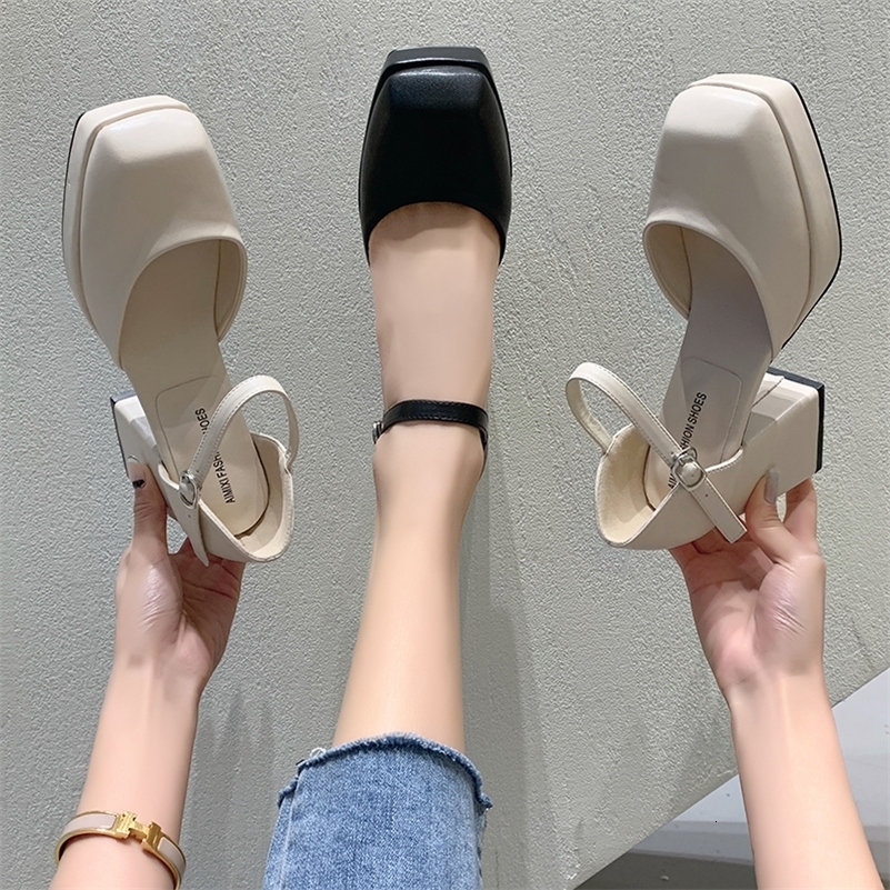 Thick-heeled High-heeled Shoes for Women Spring and Summer Waterproof Platform Simple Black Thick-soled Elegant Shoes 260625