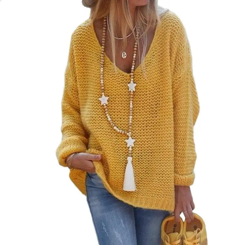 Sexy V Neck Long Sleeve Knitted Loose Sweaters Autumn Female Hollow Out Knitwear Pullover Tops XXBLH-156 260626 - view 4