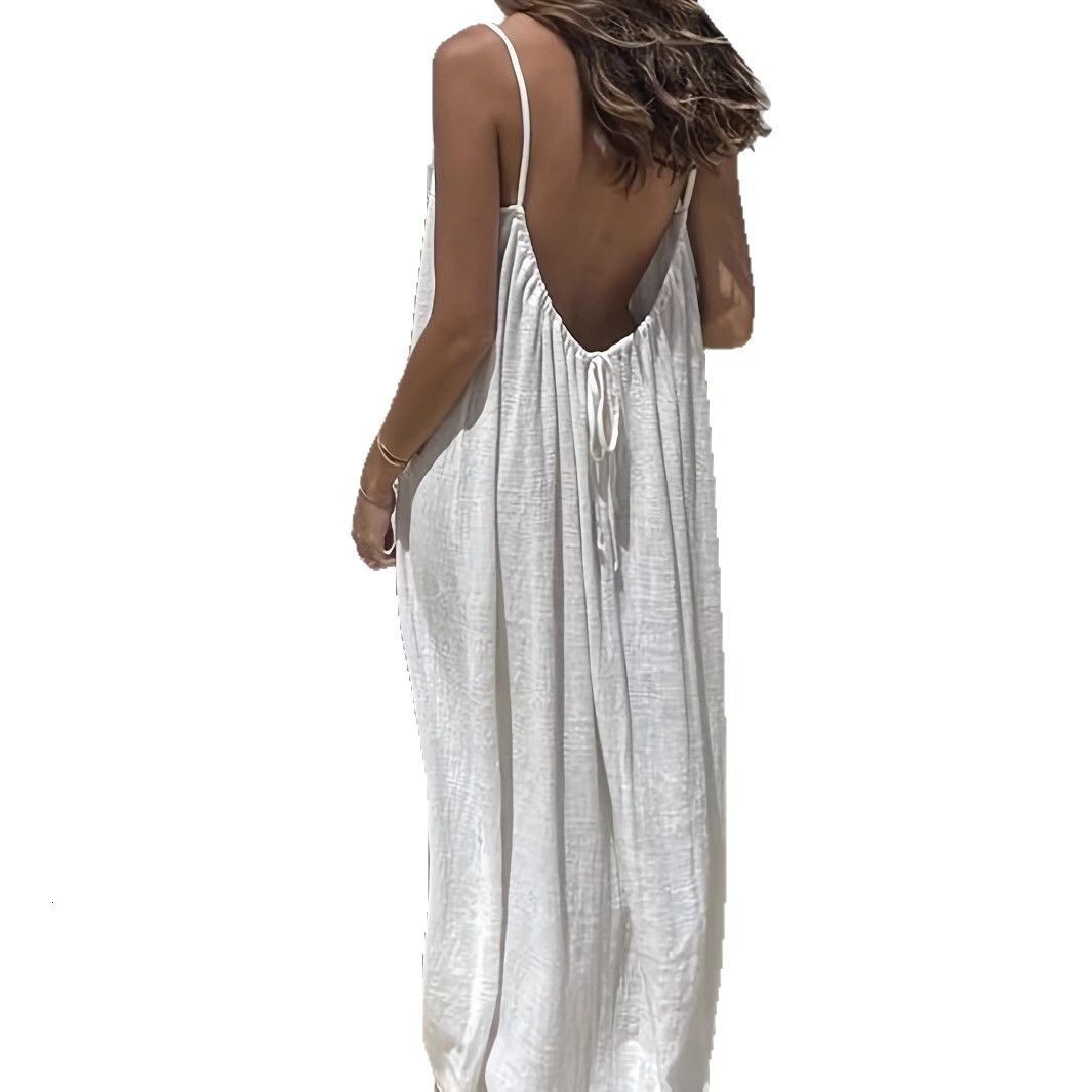 New womens strapless open-back loose-fitting long-length home dress with off-shoulder design - view 6