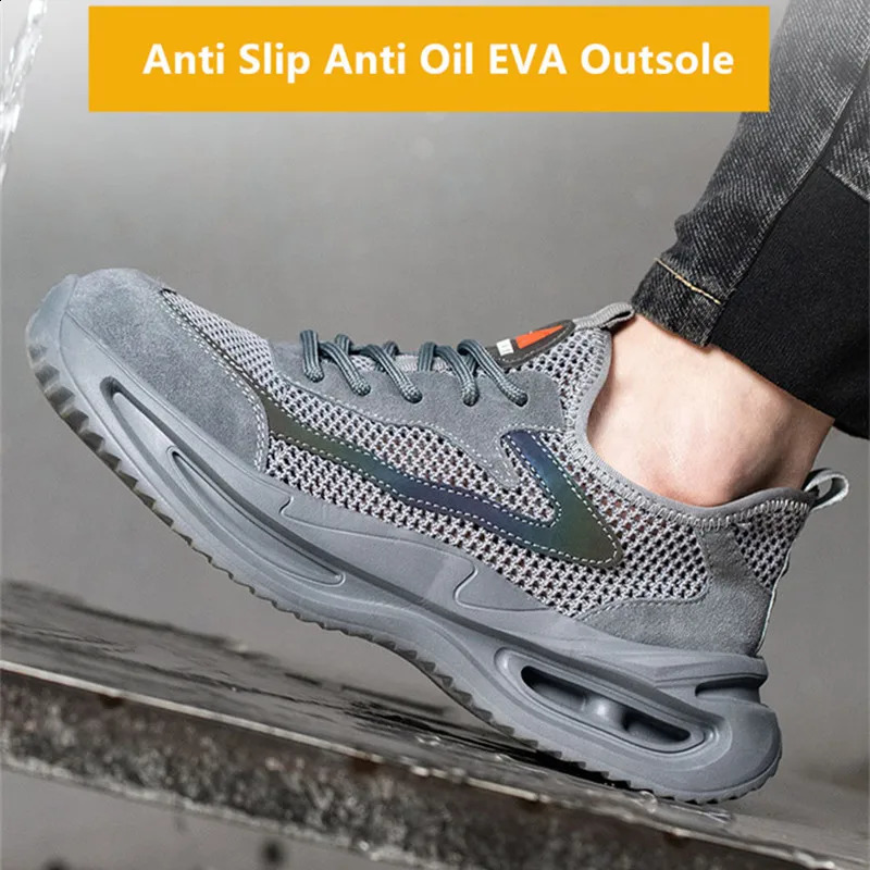 summer breathable work shoes with iron toe anti puncture security sneakers for men antislip Lightweight safety 260626 - view 6