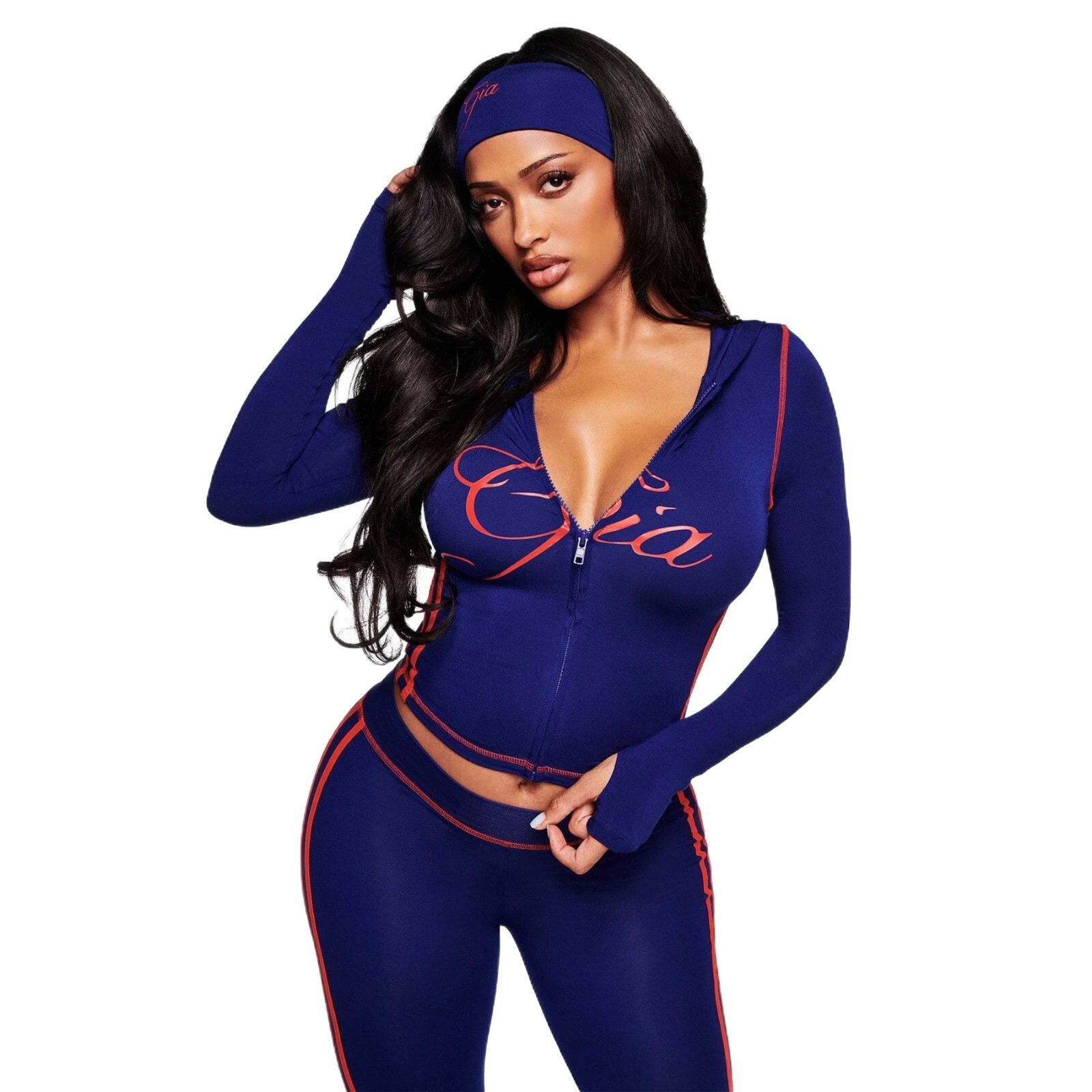 New European American Fashion Casual Letter-Print Zip-Up Slim-Fit Jacket And Hip-Hugging Long Pants Women's Outfit - view 4
