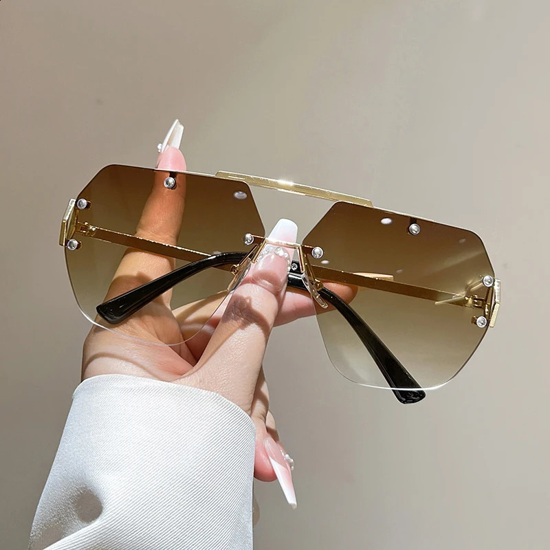 Rimless Oversize Sunglasses Men 2026 Alloy Gradient Casual Shades Women Trendy Double Bridge Outdoor Sun Glasses Uv400 260626 - view 6