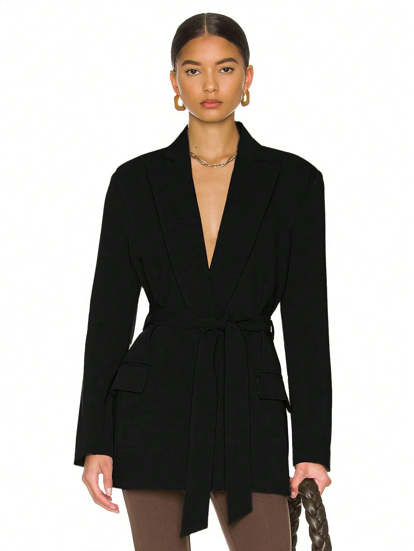 Womens Fitted TieWaist Blazer Jacket Spring Summer Elegant Style For Office Work Lady Fashion Informal Commuting 260625 - view 3