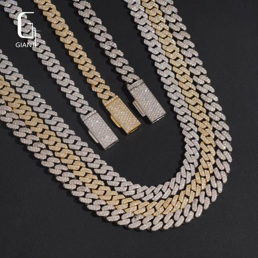 8mm Two Rows Hip Hop VVS Round Brilliant Cut 925 Silver Moissanite Cuban Chain Past Diamond Tester Iced Out Moissanite Necklaces - view 3