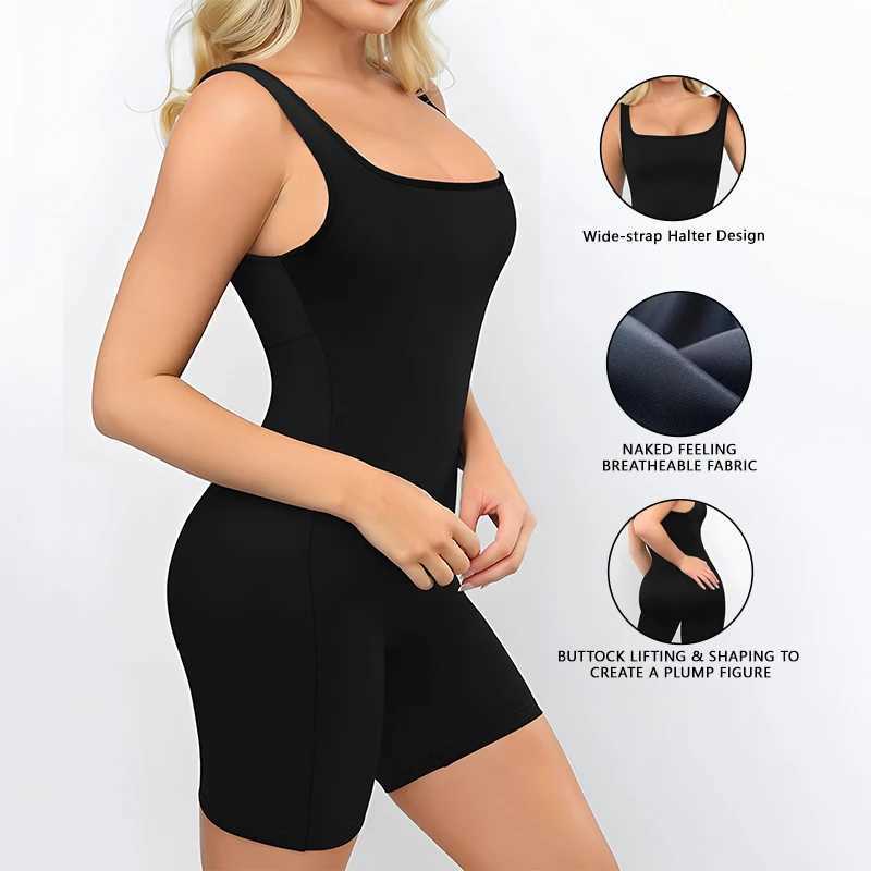 Solid Color Square Neck Womens Sleeveless Bodysuit breathable Slim Fit Tank Short Jumpsuit for Workout Gym Fitness Daily Wear M260626 - view 3