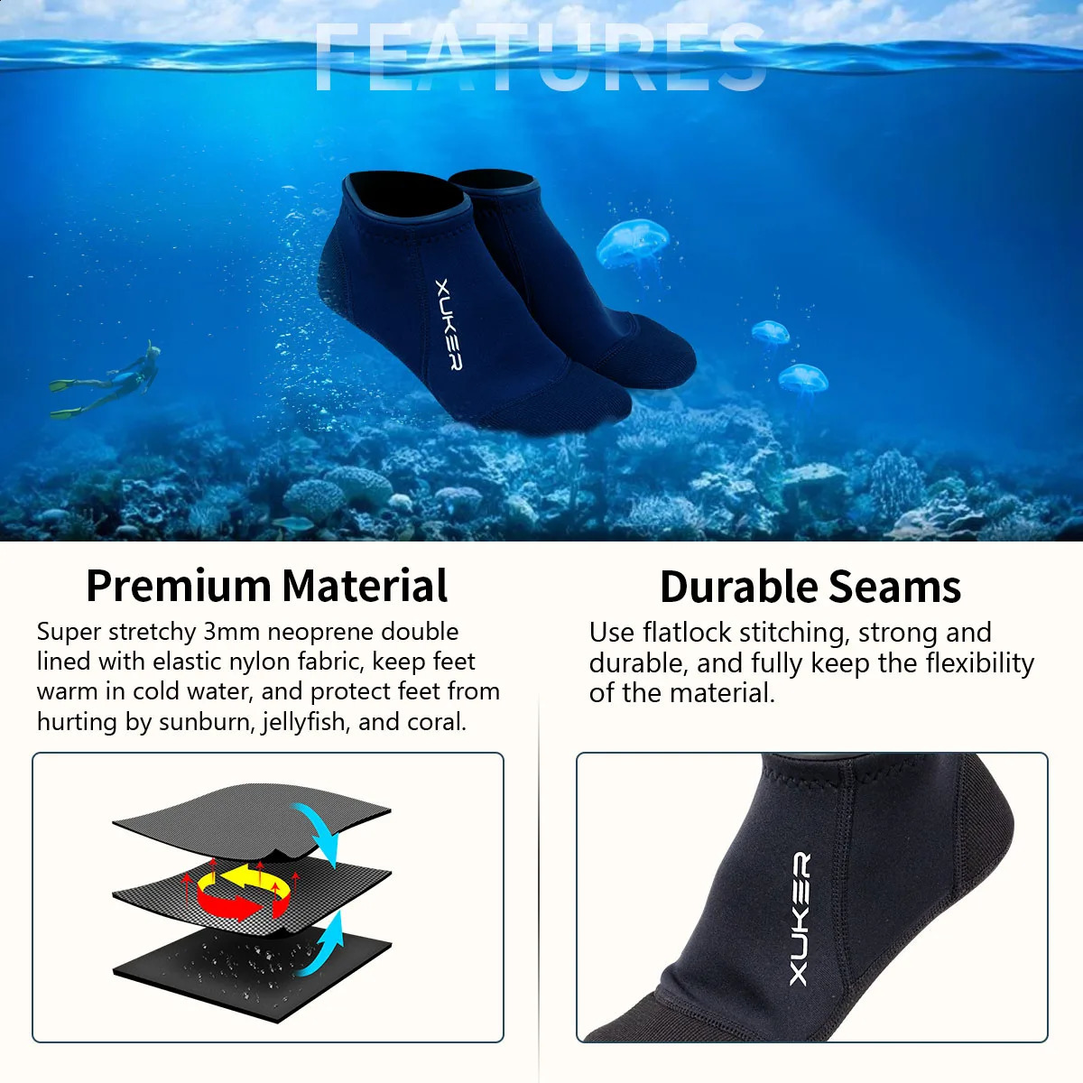 3mm Neoprene Socks Beach Volleyball Diving Swimming Surfing Snorkeling Kayaking Rafting Water Booties Flatlock StitchesLow Cut 260626 - view 5