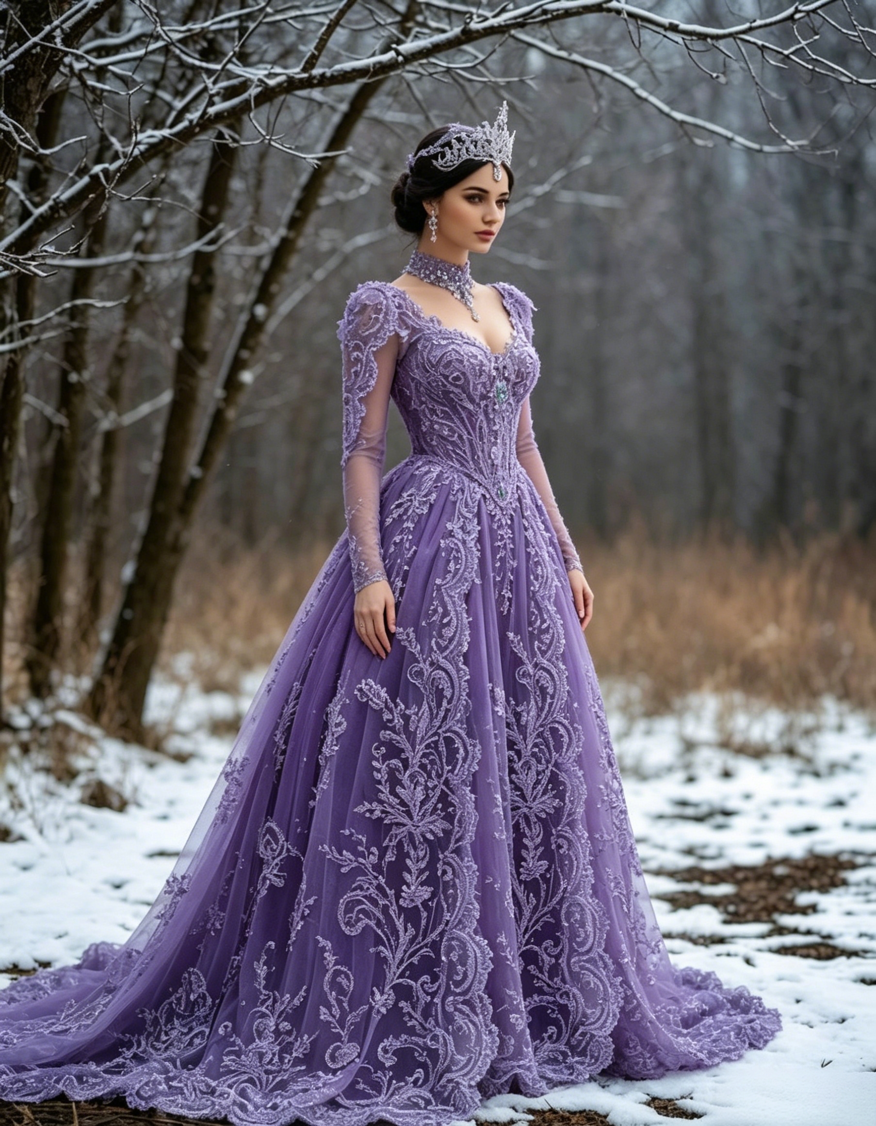 Fairytale Lace Medieval Wedding Dresses Long Sleeves Forset Princess Bridal Gown Lavender Olive Green Tulle A-Line Long Vintage Victorian Bride Dress 