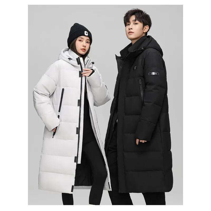 Fashionable White Duck Down Suitable Both Men Women in Winter Long Knee-length Cotton-padded Jackets with Thick Hooded W260626