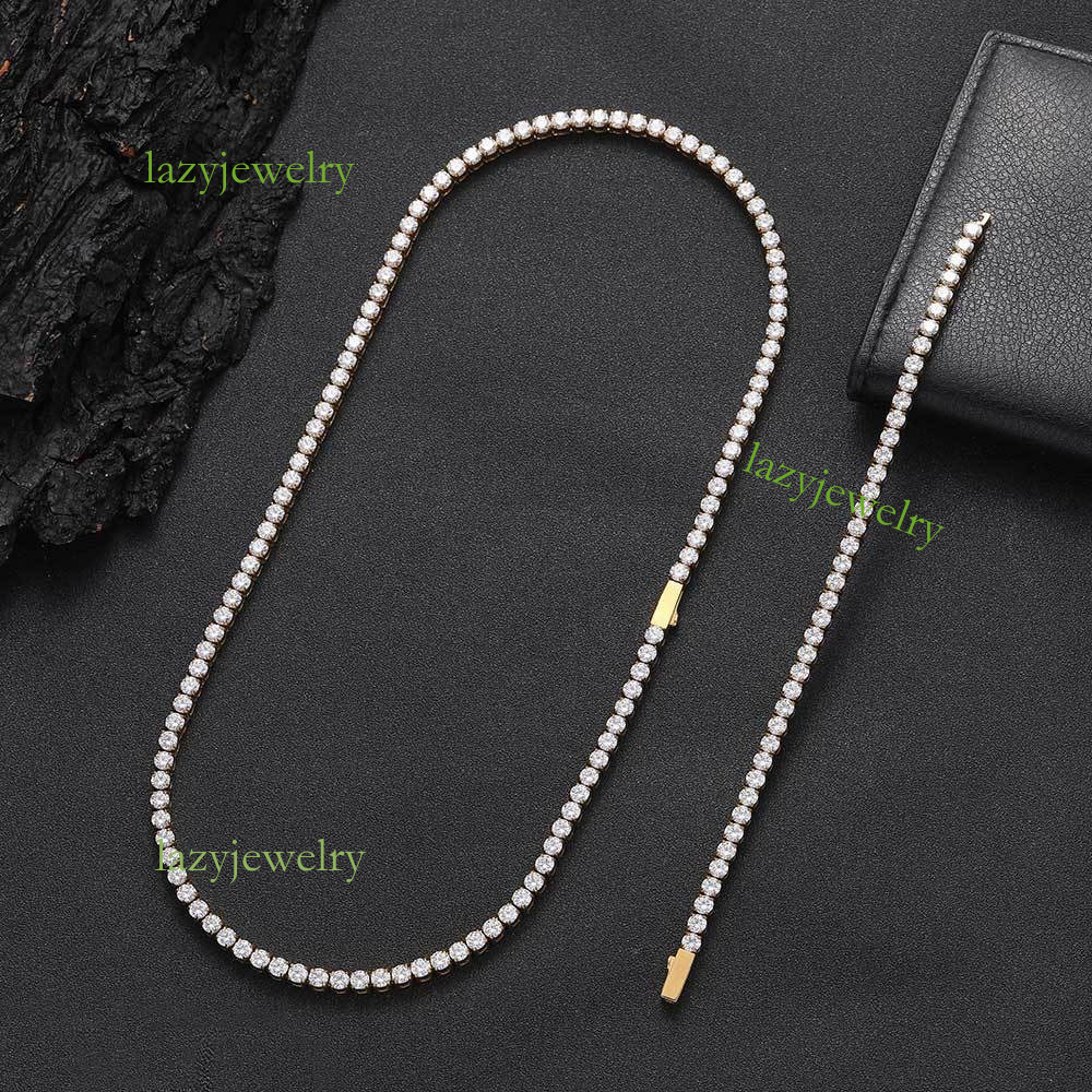 Hip hop style S925 sterling silver Moissanite tennis spring button necklace 4mm 5mm gold 14k diamond necklace men's high sense fashion items holi - view 6