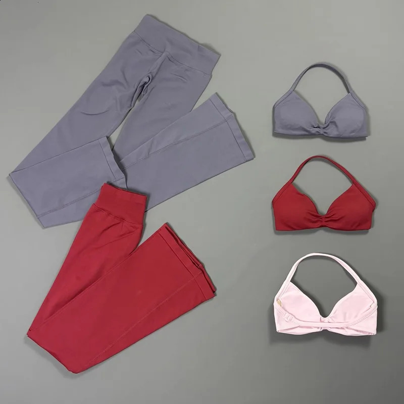 2Pcs HISTELLO Bell Bottom Leggings Set Women Halter Neck Sports Bra Seamless Booty Lift Yoga Pant Tummy Control Gym Workout Sets 260626
