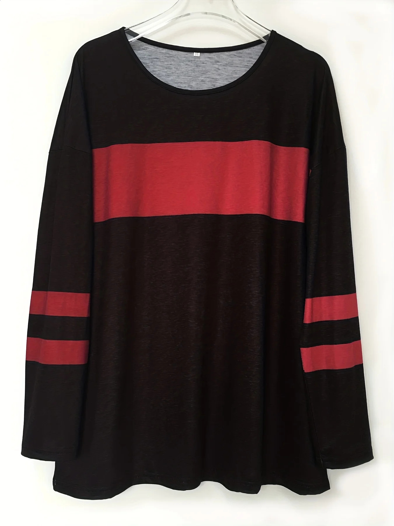 Womens Plus Size Colorblock Stripe Print Tunic T-shirt with Long Sleeves and Slight Stretch - Casual and Comfortable 260626 - view 6