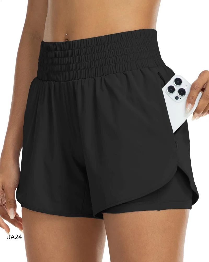 Womens High-Waisted 2-in-1 Quick-Dry Shorts with Zipper Pocket Elastic Waist for Workout Running Gym Yoga Fitness Sportswear 260626 - view 6