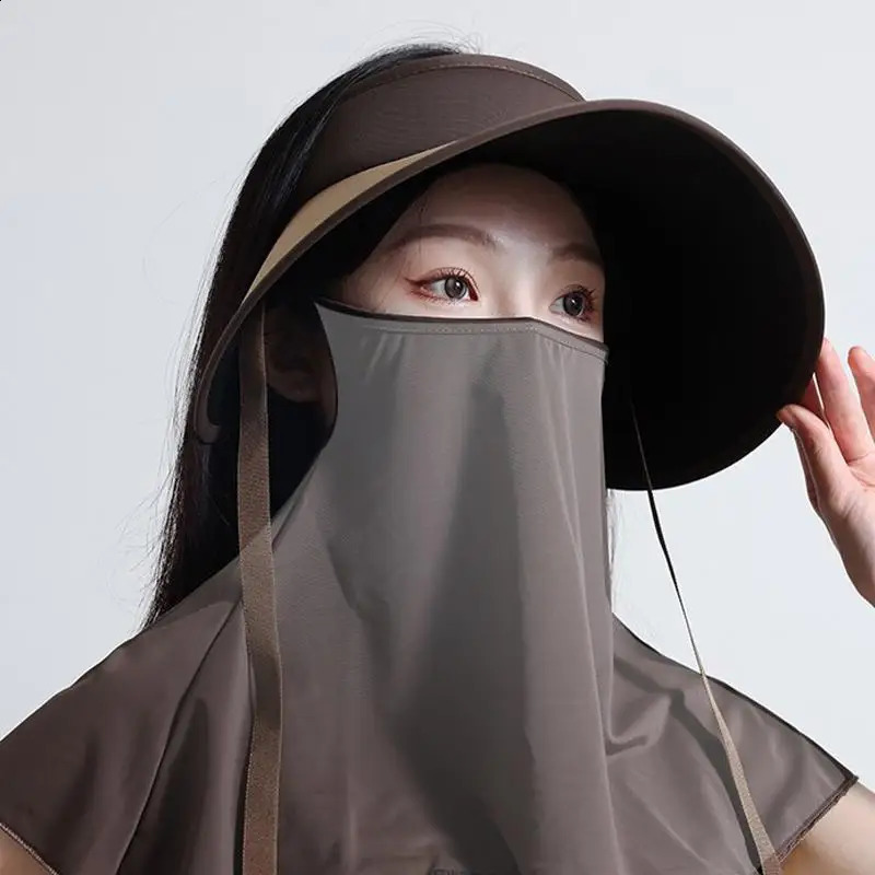 BGS3Summer Outdoor Sun Hat For Women Fashionable Casual Wide Brimmed Hat Portable Fisherman Hat With Removable Sunscreen Shawl 260625 - view 5
