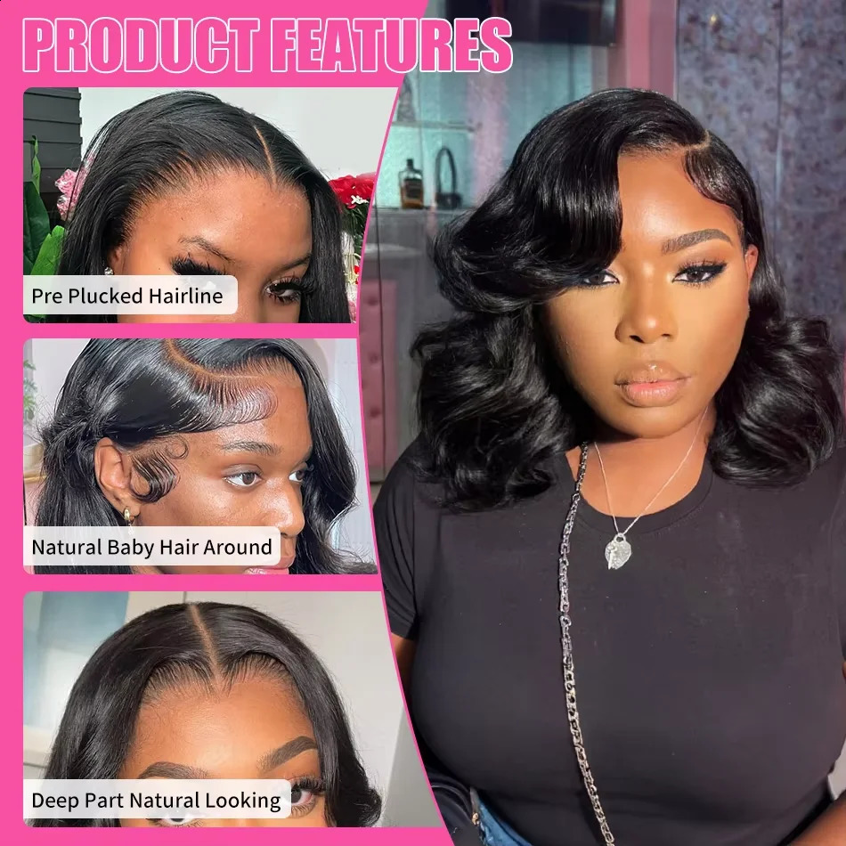 Short Bob Wig 250 Density 13x4 Lace Front Human Hair Wig For Women Peruvian HD Frontal Wig Glueless Closure Wig Loose Body Wave 260625 - view 4