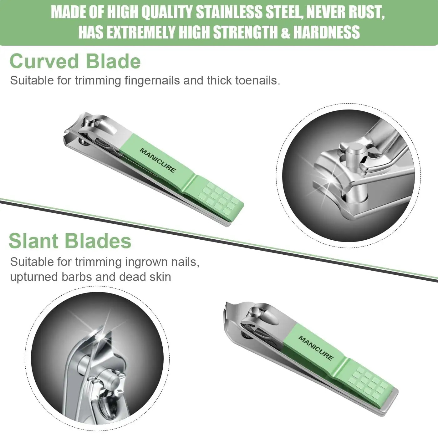 Green Cutics Nail Clippers Set 1 6PieceSt ainlessSt eelMa nicurePe dicureKi twi thTr avelCa nailCar ePer f ectGift forW ife G 260615 - view 5