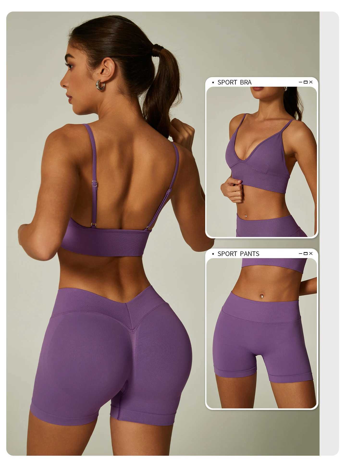Women Seamless Shorts Ribbed Yoga High Waist Crossover V Waist Biker Shorts Scrunch Butt Lift Tummy Control Gym Workout Fitness M260626 - view 7