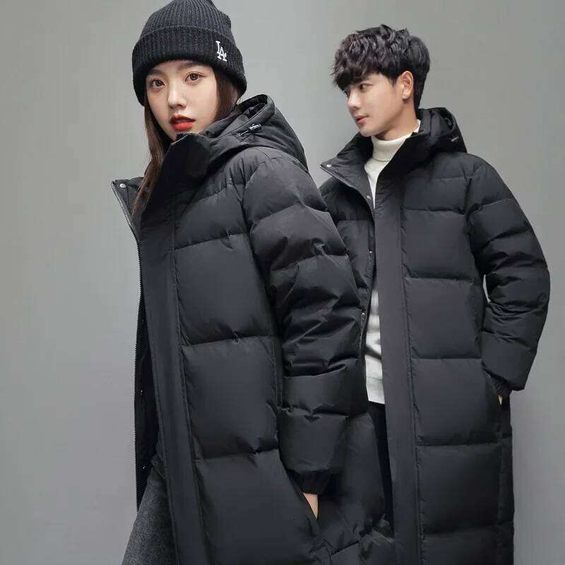 FGKKS 2025 Couple Winter Jacket Fashion Classic Slim Korean Style White Duck Down Men's Long Coat Women Hooded Outwear W260626 - view 3