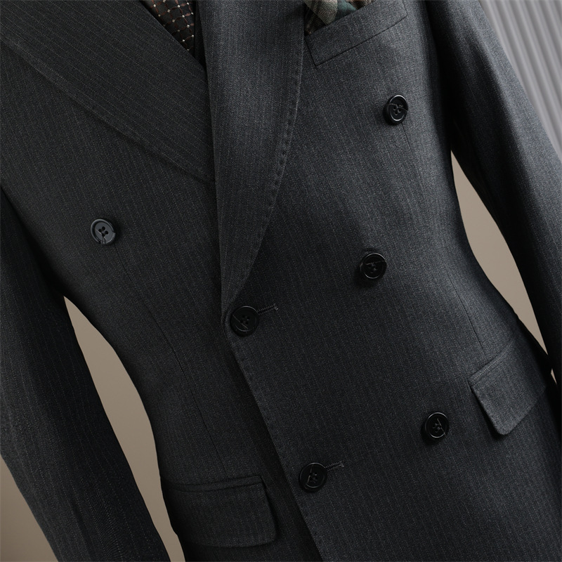 Suits For Men Mens Suit Suits Navy Solid Double Breasted Slim Fit 2 Piece Suit Groom Wedding Business Formal Outfit - view 6