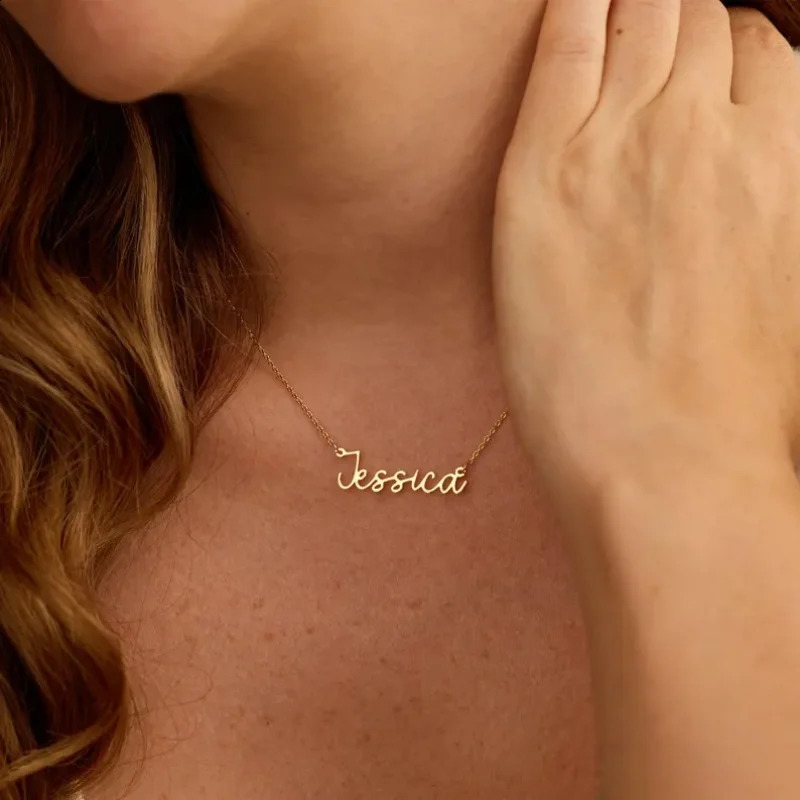 Personalized Name Necklace Custom Fashion Simple Stainless Steel Letter Gold Color Choker Pendant Nameplate Gifts 260615 - view 4