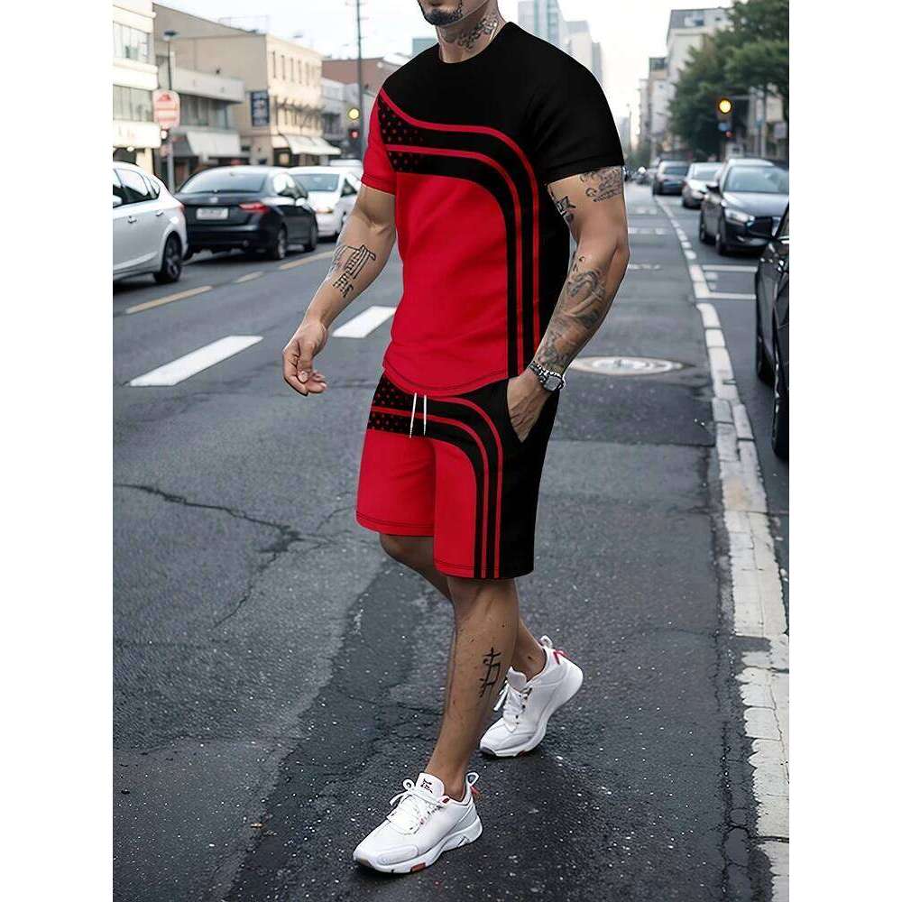Summer Outdoor Street Fashion Everyday Casual Athletic T-shirts And Drawstring Shorts Men's Sets 26Y0626