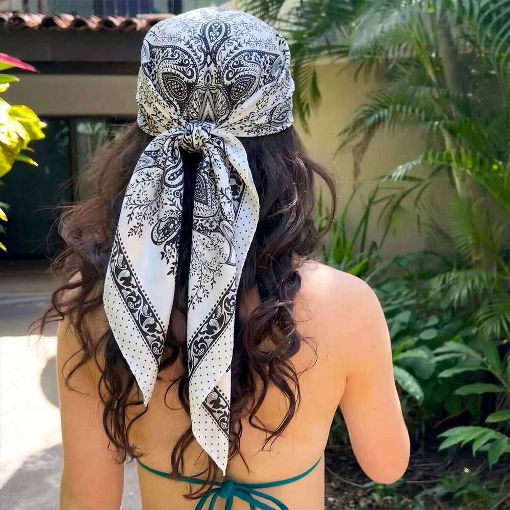 Square 90cm Silk Scarf Women Luxury Brand Satin Print Hijab Scarves Muslim Pareo Bandana Female Shawl Wrap Headband Foulard New 26Y06226 - view 3