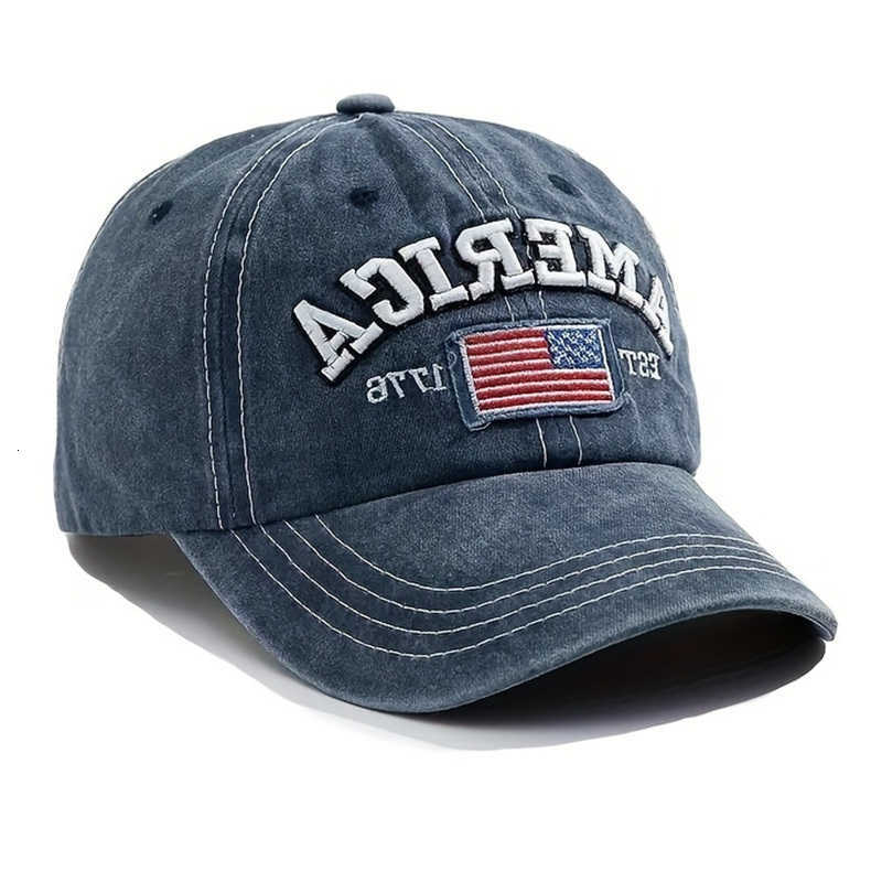 Embroidered Vintage USA Baseball Flag - Bold Lettering Distressed Wash Sun Protection - Trendy Dad Hat for Outdoor M260626 - view 1