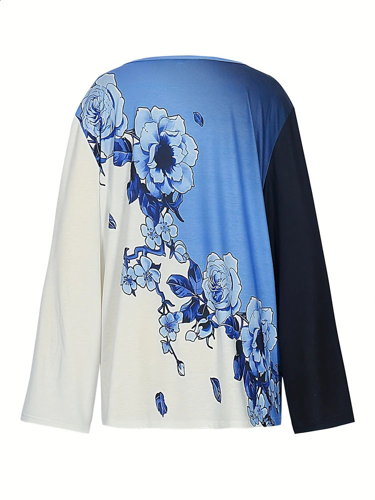 Plus Size Summer Womens Printed Pattern Slash Neck Long Sleeve T-Shirt Loose Casual Polyester 3XL-5XL 260626 - view 4