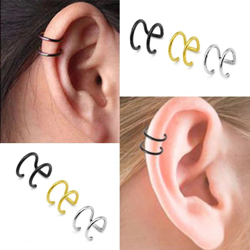 1 Piece Punk ManWomen Stainless Steel Ear Clip Earring Cuff Wrap Earrings No piercingClip On Cartilage Jewelry 260623 - view 3