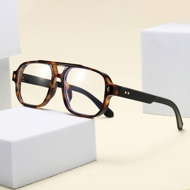 Men's Designer Fashion Double Beam Rice Nail Pilot Men's Casual Square Box Glasses Trend Anti Blue Light High-end Feeling Eyeglass Frame Squ - view 9