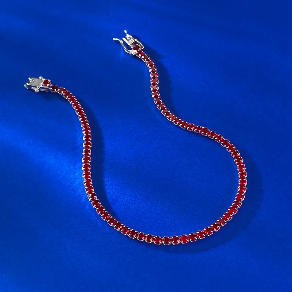 Wong Rain 100 925 Sterling Silver 2MM Round Cut Ruby Gemstone Tennis Chain Bracelets Bangle for Women Fine Jewelry Wholesale 260626 - view 3