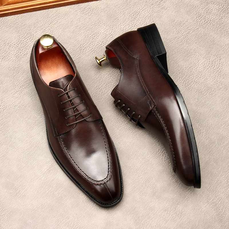 Men Genuine Leather Oxford Shoes Hand Polished Pointed Toe Business Formal Dress Shoes Luxury Wedding Leather Shoes For Male Office Party Footwear - view 8