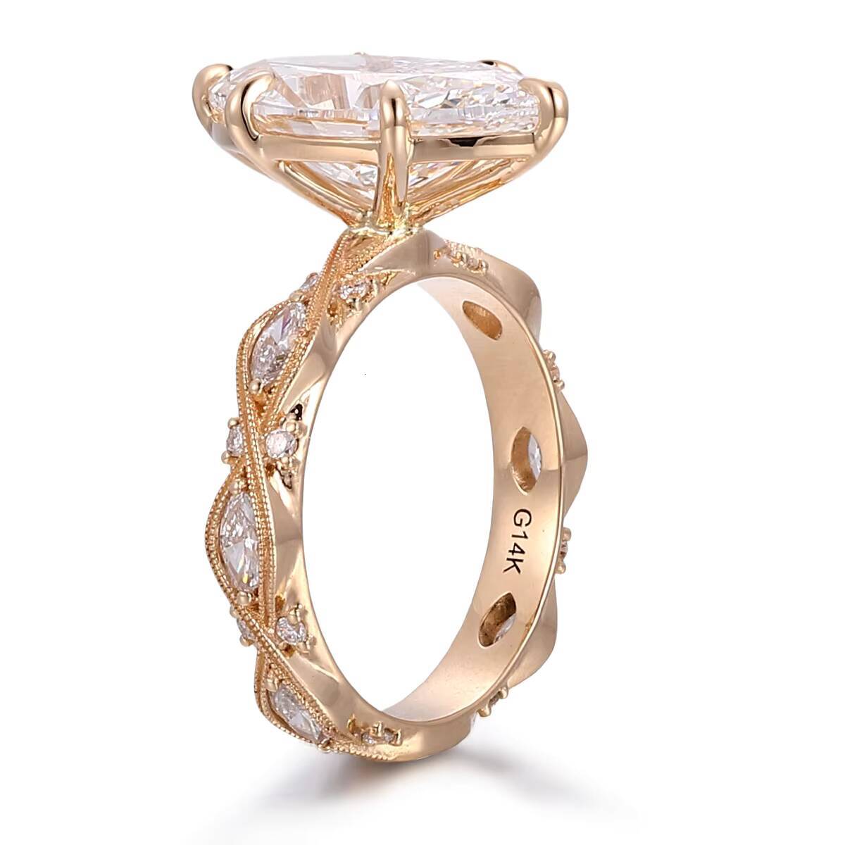 4CT Marquise Diamond Ring Fashion Women Jewelry 14K Solid Gold Inlay with Marquise DEF VVS Lab Diamond Engagement Wedding Ring - view 5