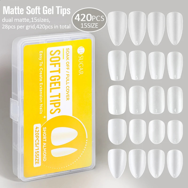 UR SUGAR 420Pcs/Box Matte Soft Gel Tips Full Cover False Nail Tips Press On Acrylic Nails Short Almond Coffin Artificial Nails 260626 - view 3