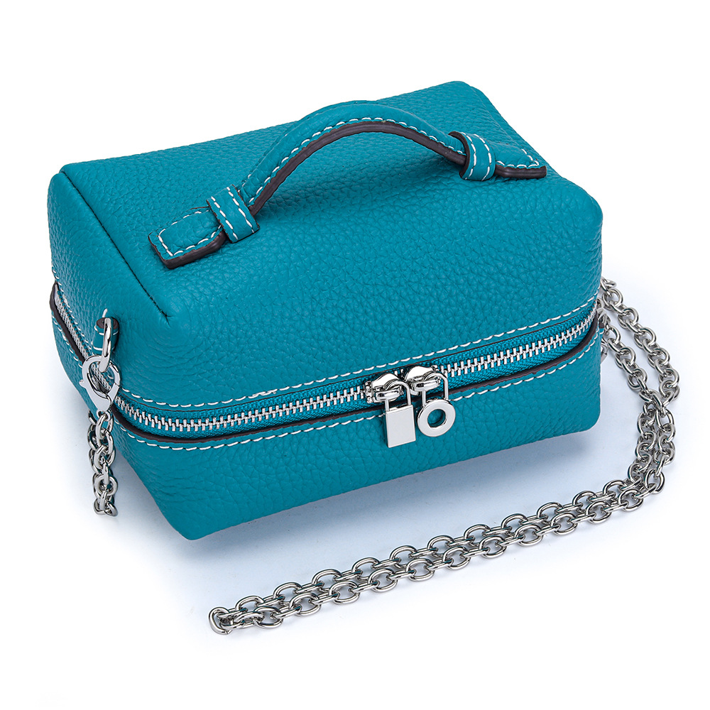 Women 10 Color Top Layer Cowhide Mini Chain Bag, Double Zipper Large Capacity Hand Pouch Multi Purpose Cosmetic Jewelry Bead Storage Crossbody Purse - view 7
