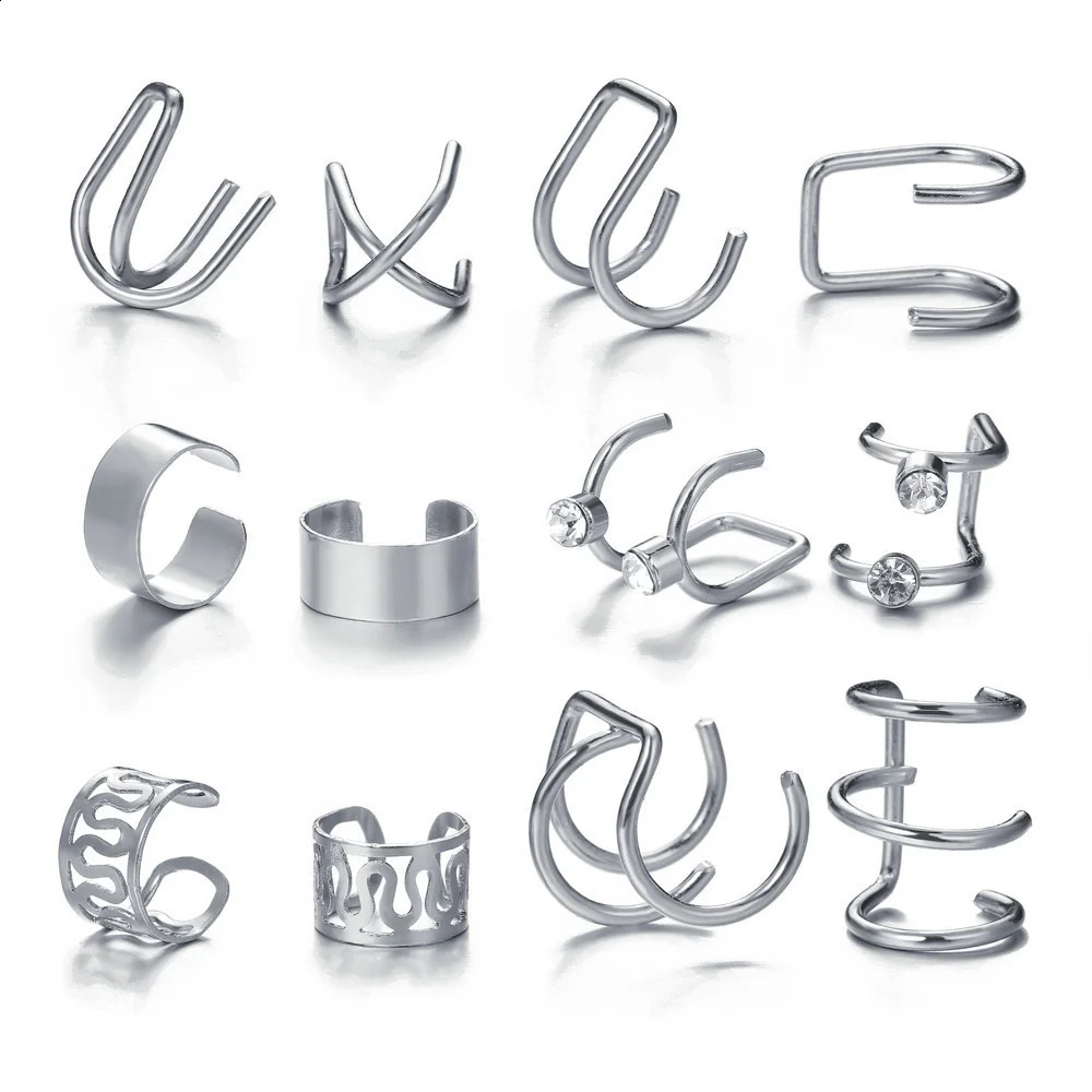 Silver Color Leaves Clip Earrings for Women Men Creative Simple C Ear Cuff NonPiercing Set Trend Jewelry Gift 260623 - view 5