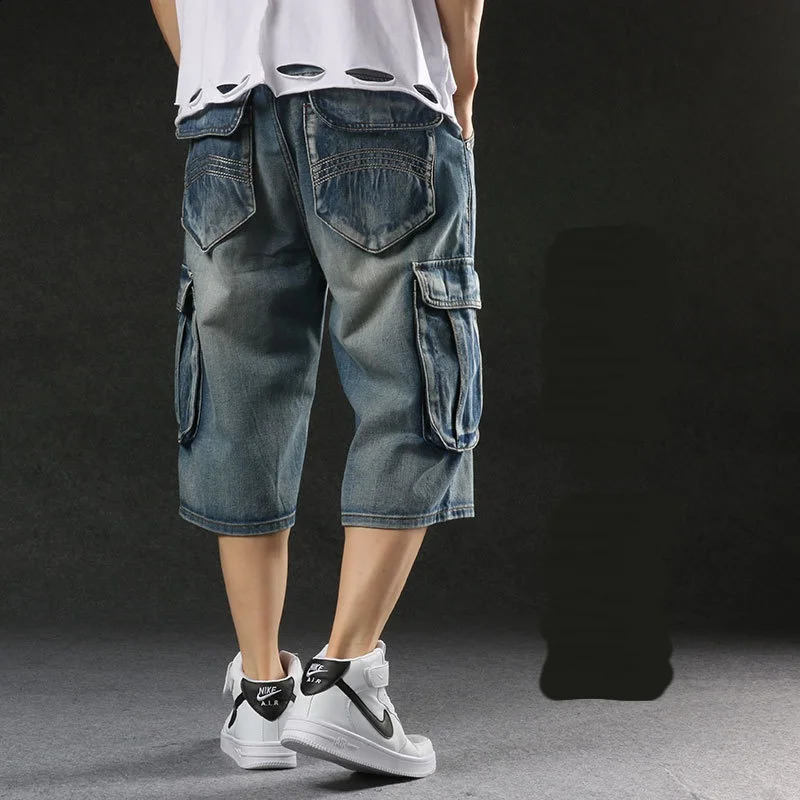 Mens Plus Size Loose Baggy Denim Shorts Fashion Streetwear Hip Hop Skateboard Cargo Jeans Short for Male Men 260625 - view 7