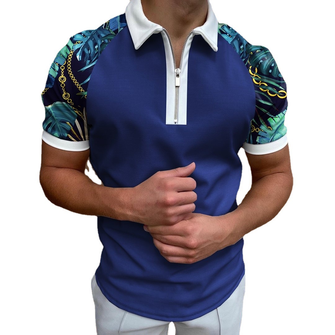 The 2025 summer new men's zippered short-sleeved POLO shirt features street fashion and comfort with 3D checkered print - view 6
